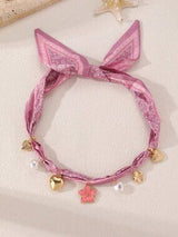 Pink Paisley Scarf Necklace with Heart Flower & Pearl Charms 🌸