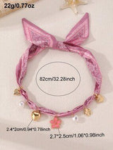 Pink Paisley Scarf Necklace with Heart Flower & Pearl Charms 🌸