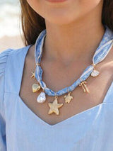 Baby Blue Ocean Charm Scarf Necklace Starfish Shell Heart Pearl 🐚