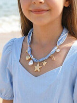 Baby Blue Ocean Charm Scarf Necklace Starfish Shell Heart Pearl 🐚
