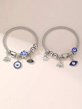 🧿 2-Piece Silver Evil Eye Elephant Charm Bracelet Set