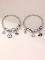 🧿 2-Piece Silver Evil Eye Elephant Charm Bracelet Set
