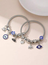 🧿 2-Piece Silver Evil Eye Elephant Charm Bracelet Set
