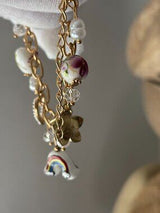 NWT Gold-Tone Whimsical Charm Bracelet w/ Ceramic Rainbow & Floral Beads 🌈🌸