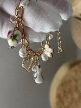 NWT Gold-Tone Whimsical Charm Bracelet w/ Ceramic Rainbow & Floral Beads 🌈🌸