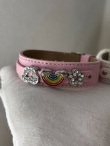 NWT Set of 2 Fun Pink & White Rainbow Rhinestone Leather Bracelets 🌈✨