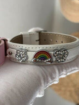 NWT Set of 2 Fun Pink & White Rainbow Rhinestone Leather Bracelets 🌈✨