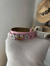 NWT Set of 2 Fun Pink & White Rainbow Rhinestone Leather Bracelets 🌈✨