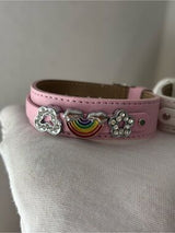 NWT Set of 2 Fun Pink & White Rainbow Rhinestone Leather Bracelets 🌈✨