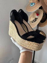 NWT Black Suede Espadrille Wedge Sandals - Size 7.5 🖤👡