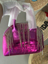 NWT Hot Pink Metallic Crocodile-Texture Bag with Rhinestone Fringe 💖✨
