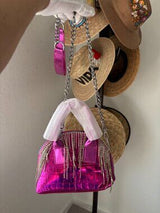NWT Hot Pink Metallic Crocodile-Texture Bag with Rhinestone Fringe 💖✨