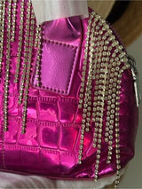 NWT Hot Pink Metallic Crocodile-Texture Bag with Rhinestone Fringe 💖✨