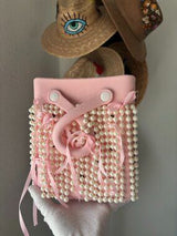 NWT Pastel Pink Pearl & Ribbon Embellished Bucket Bag 🎀💖