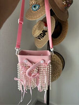 NWT Pastel Pink Pearl & Ribbon Embellished Bucket Bag 🎀💖