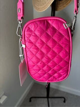 NWT Fuchsia Quilted Mini Crossbody Bag Chain Strap Multi Pocket Pink