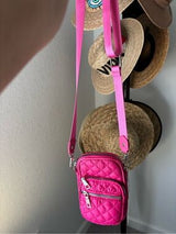 NWT Fuchsia Quilted Mini Crossbody Bag Chain Strap Multi Pocket Pink