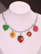 🌞🍓 2PC Colorful Charm Necklace Set Smiley Sun Strawberry Flower Y2K Boho 💖