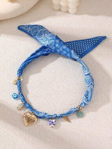 ✨ 3PC Boho Bandana Charm Necklace Set Heart Cross Evil Eye Butterfly Floral 🌼💙