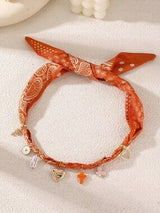 ✨ 3PC Boho Bandana Charm Necklace Set Heart Cross Evil Eye Butterfly Floral 🌼💙