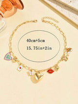 Gold Charm Necklace Heart Locket Rainbow Butterfly Lips Horse Layered Choker