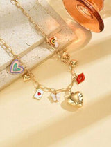 Gold Charm Necklace Heart Locket Rainbow Butterfly Lips Horse Layered Choker