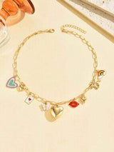 Gold Charm Necklace Heart Locket Rainbow Butterfly Lips Horse Layered Choker