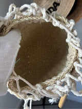 Boho Woven Straw Basket Bag Macrame Wood Ring Handle Beach Tote Cream Tan