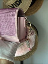 Pink Rhinestone Faux Fur Shoulder Bag Y2K Barbiecore Glam Purse w Charm