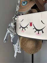 🤍 Kawaii Sleepy Face Shoulder Bag Acrylic Chain Mirror Charm Coquette Y2K Cute