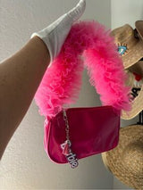 Barbie Pink Patent Shoulder Bag Ruffle Handle Charm Y2K Style NWT