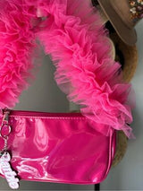 Barbie Pink Patent Shoulder Bag Ruffle Handle Charm Y2K Style NWT