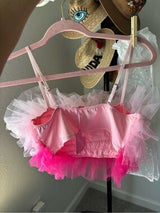 Sugar Thrillz Pink Ruffle Crop Top Set Gloves Scarf NWT Medium