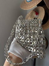NWT Silver Metallic Beaded Mini Shoulder Bag Y2K Party Evening Purse