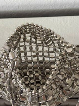 NWT Silver Metallic Beaded Mini Shoulder Bag Y2K Party Evening Purse