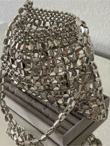 NWT Silver Metallic Beaded Mini Shoulder Bag Y2K Party Evening Purse