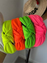 🌈 4-Piece Neon Knotted Headband Set | Hot Pink, Lime, Orange & Neon Yellow | Bou