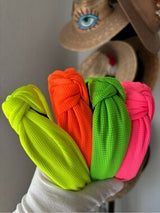🌈 4-Piece Neon Knotted Headband Set | Hot Pink, Lime, Orange & Neon Yellow | Bou