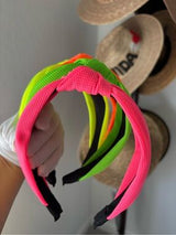 🌈 4-Piece Neon Knotted Headband Set | Hot Pink, Lime, Orange & Neon Yellow | Bou