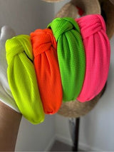🌈 4-Piece Neon Knotted Headband Set | Hot Pink, Lime, Orange & Neon Yellow | Bou
