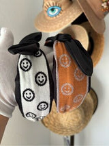 🖤😊 2 Smiley Face Bow Knot Headbands Set Trendy Cute Coquette NWT ✨