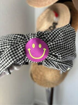 🖤😊 Gingham Bow Headband Purple Smiley Faces Cute Preppy Coquette NWT