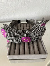 🖤😊 Gingham Bow Headband Purple Smiley Faces Cute Preppy Coquette NWT