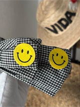 ✨ Smiley Face Gingham Knotted Headband Black & White New 😊