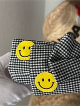✨ Smiley Face Gingham Knotted Headband Black & White New 😊