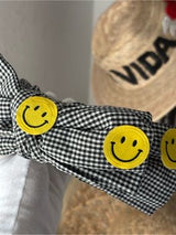 ✨ Smiley Face Gingham Knotted Headband Black & White New 😊