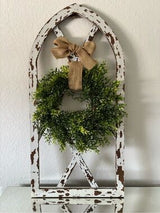 🏡 Rustic Farmhouse Arched Window Frame Wall Decor w/ Greenery Wreath Large