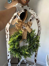 🏡 Rustic Farmhouse Arched Window Frame Wall Decor w/ Greenery Wreath Large