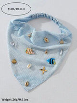 🐚 Beach Seashell Starfish Fish Embroidered Head Scarf Hair Band Blue Boho Vacay