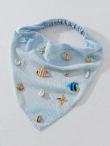 🐚 Beach Seashell Starfish Fish Embroidered Head Scarf Hair Band Blue Boho Vacay